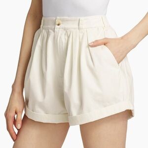 Doen High-Waist Pleated Shorts in Ivory